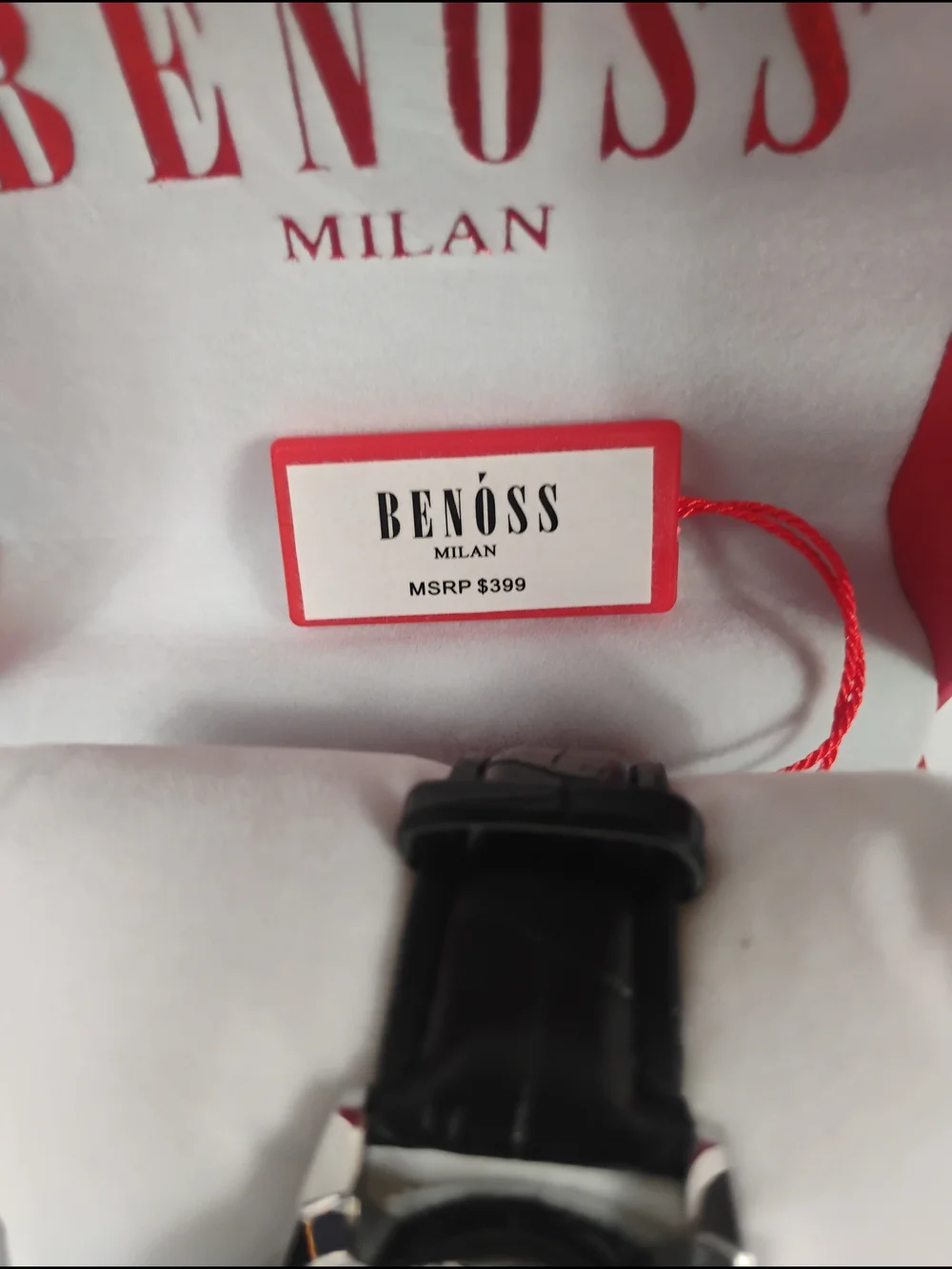 Benoss Milan Black Dial Leather Strap Watch